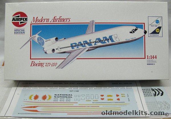 Airfix 1/144 Boeing 727-200 Pan Am or Lufthansa - With Flight Path National Sun King 'Karen' or 'Rita' Markings and ATP Windows and Frames, 03183 plastic model kit